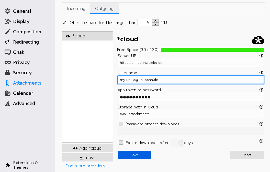 configuration dialog